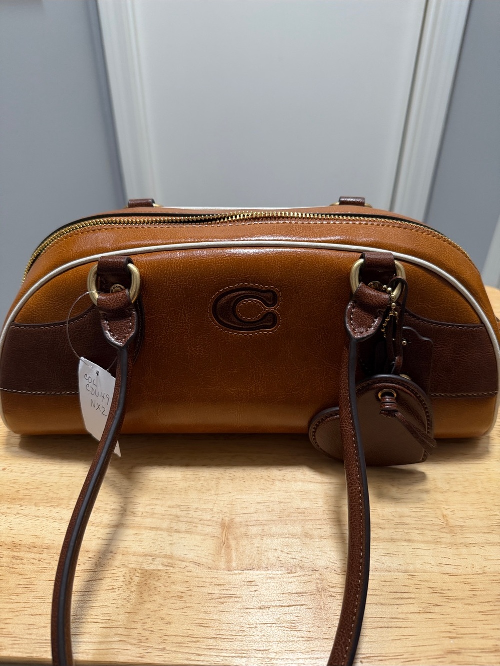 Coach Two-Tone Brown Leather Barrel Shoulder Bag NWT